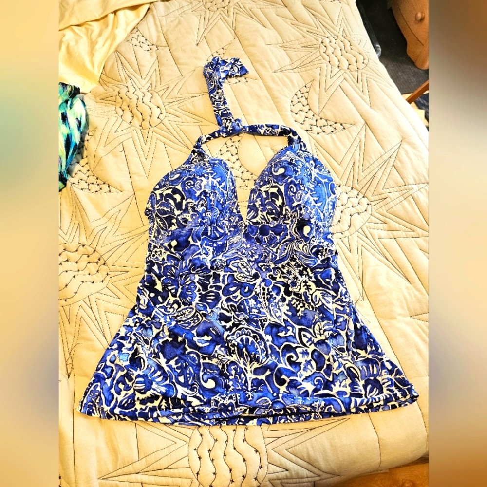 Blue and White Ralph Lauren Tankini top (TOP ONLY)